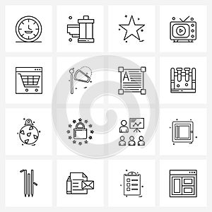 Simple Set of 16 Line Icons such as online, television, star, technology, TV