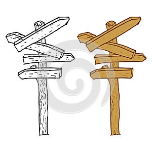 Simple Set 2 Vector hand draw sketch, wooden direction