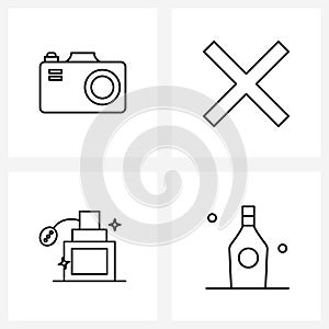 Simple Set of 4 Line Icons such as camera, perfume, photography, tick, drink bottle