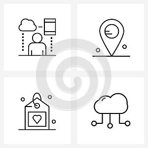 Simple Set of 4 Line Icons such as cloud, discount, internet, location, sale