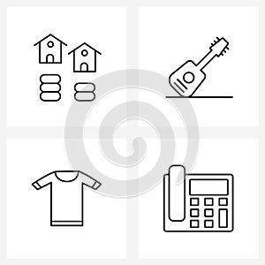 Simple Set of 4 Line Icons such as dollar, shirt, home, media, cloths