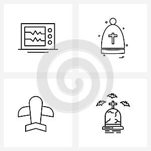 Simple Set of 4 Line Icons such as microphone, plane, medical, avatar, Halloween