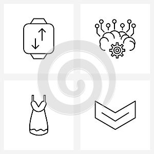 Simple Set of 4 Line Icons such as smart watch, garments, up, cloud, dress