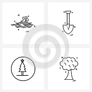 Simple Set of 4 Line Icons such as sports; celebrations; spade; labors; tree