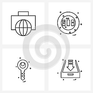 Simple Set of 4 Line Icons such as world, security, bag, game, lock