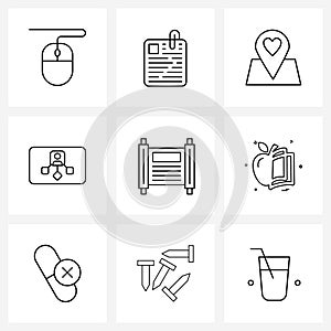 Simple Set of 9 Line Icons such as connection, internet, nametag, networking, romantic