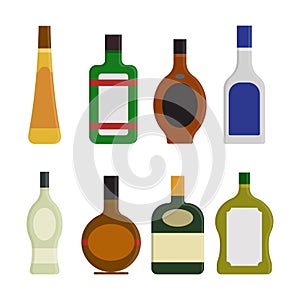 Simple set of alcoholic colorful bottles illustration. Alcohol cocktails drinks icons. Bar menu flat color vector logos