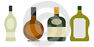Simple set of alcoholic colorful bottles illustration. Alcohol cocktails drinks icons. Bar menu flat vector logos