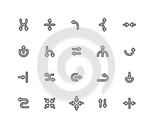 Simple Set of Arrow Line Icons. Contains such Icons as Rotate, Opposite direction, Upload and more. Editable vector