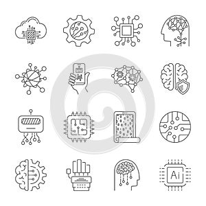 Simple Set of Artificial Intelligence Related Vector Line Icons. Editable Stroke