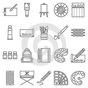 Simple Set ofÃÂ Artistic Vector LineÃÂ Icons. Contains suchÃÂ IconsÃÂ as palette, watercolors, artistic tools, easel