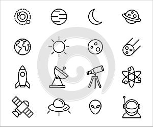 Simple Set of astronomy outer space Related Vector icon lineal style graphic design. Contains such Icons as solar system, planet,