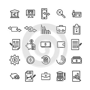 Simple set of banking related outline icons.