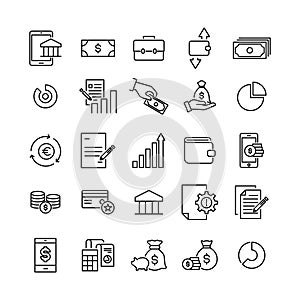 Simple set of banking related outline icons.