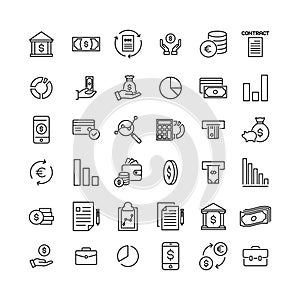 Simple set of banking related outline icons.