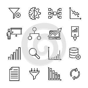 Simple set of big data related outline icons.
