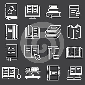 Simple set of books related vector icons