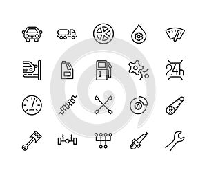 Simple Set of Car Service Related Vector Line Icons. Contains such Icons as Oil, Gears, time and more. Editable Stroke