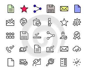 A simple set of claim related vector ICON lines. Contains icons such as file uploaded, received document, read message