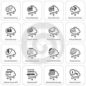 Simple Set of Cloud Computing Related Vector Line Icons