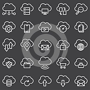 Simple Set of Computer Cloud Related Vector Line Icons