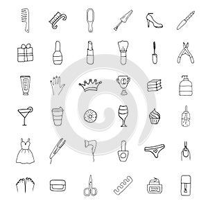 Simple Set of Cosmetics Related Vector Line Icons. Contains such Icons as Lipstick, Makeup Brush and more. Beautiful