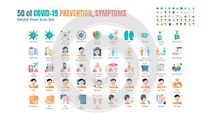 Simple Set of Covid-19 Prevention Flat Icons. such Icons as Protective Measures, Coronavirus, Hygienic Healthcare, Social