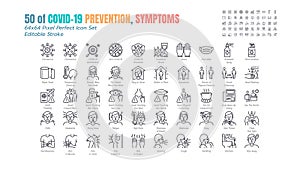 Simple Set of Covid-19 Prevention Line Outline Icons. such Icons as Protective Measures, Coronavirus, Social Distancing, Symptoms