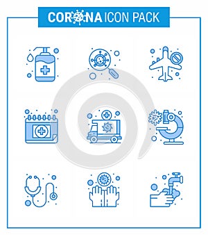Simple Set of Covid-19 Protection Blue 25 icon pack icon included schudule, calendar, magnifying, appointment, not allow