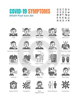 Simple Set of Covid-19 Symptoms Solid Glyph Icons. such Icons as Cough, Sore Throat, Vomiting, Shortness of Breath, Coronavirus,