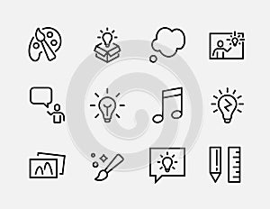 Simple Set of Creativity Related Vector Line Icons. Contains such Icons as Inspiration, Idea, Brain and more. Editable Stroke. 48x