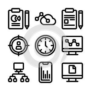 Simple Set of Data Analysis Related Vector Line Icons