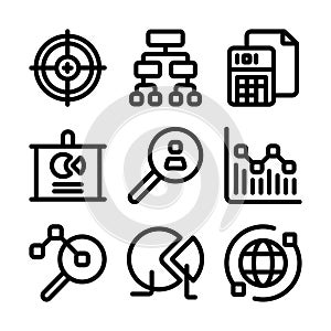 Simple Set of Data Analysis Related Vector Line Icons