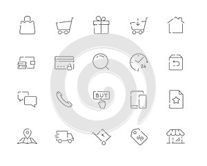 Simple set of E-commerce related vector line web icons.