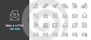 Simple set of e-mail and letter vector line icon. Isolated on white background