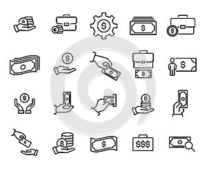 Simple set of earning related outline icons.