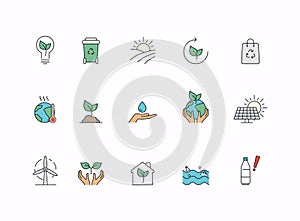 Simple Set of Eco Related Vector Line Icons. Global Warming, climate change and other Ecology Problems