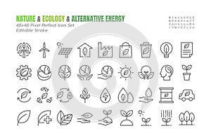 Simple Set of ECO Vector Thin outline Icons. such as Environment, Ecolgy, Renewable Energy, Alternative Power, Bio Fuel, Recycle,