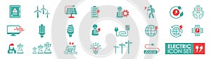 Simple Set of Electric icons. Solid icon simple style. It contains vector illustrations of the generation of electricity,