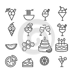 Simple set of food for party minimal icon isolated. Modern outline on white background