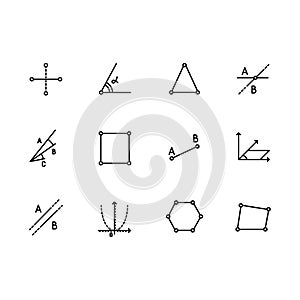 Simple set geometric figures illustration line icon. Contains such angle, triangle, parallel straight lines