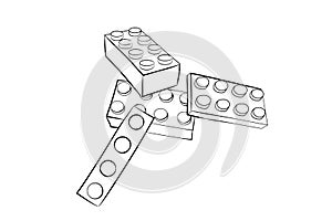 Simple Set of 4 Hand Draw Sketch Vector, Random Position Stack Brick Toys