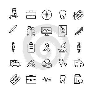 Simple set of healthcare related outline icons.