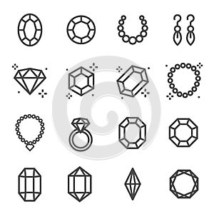 Simple Set of Jewelry Related Vector Line Icons. Contains such Icons as Earrings, Diamond, Engagement Ring and more.