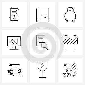 Simple Set of 9 Line Icons such as document, media, weight, left, desktop