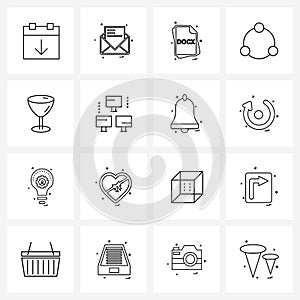 Simple Set of 16 Line Icons such as drink, circle, file, anchor, docx photo