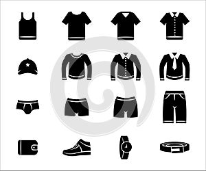 Simple Set of male men's outfit wear Related Vector icon graphic design. Contains such Icons as clothe, shirt, pant, short,