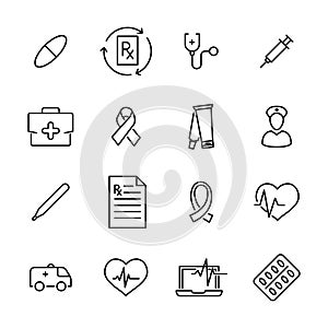 Simple set of medical related outline icons.