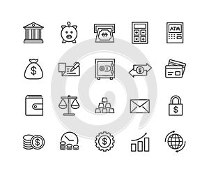 Simple Set of Money and Bank vector thin line icons