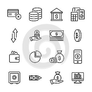 Simple set of money related outline icons.